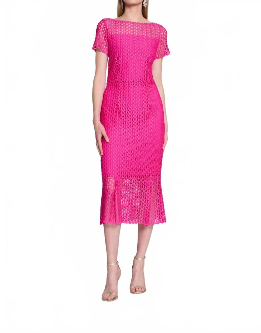 NEW JOSEPH RIBKOFF guipure lace flounce dress in shocking pink